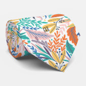 Monogram Kleurrijk Stijlvol Botanisch Patroon Stropdas (Opgerold)