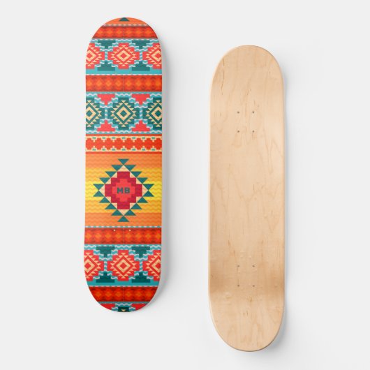 Monogram kleurrijk tribaal patroon Eigen Persoonlijk Skateboard (Voorkant)