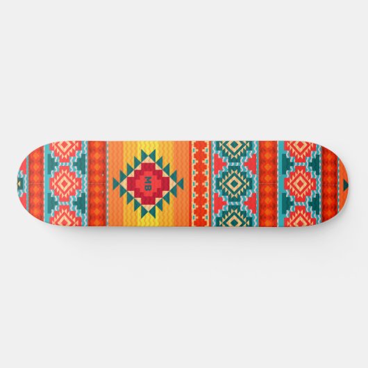 Monogram kleurrijk tribaal patroon Eigen Persoonlijk Skateboard (Horizontaal)