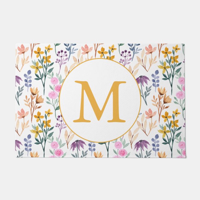 Monogram kleurrijk Waterverf fluitpatroon Deurmat (Voorkant)