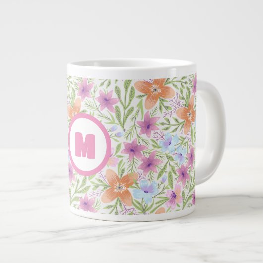 Monogram kleurrijk Waterverf fluitpatroon Grote Koffiekop (Voorkant rechts)