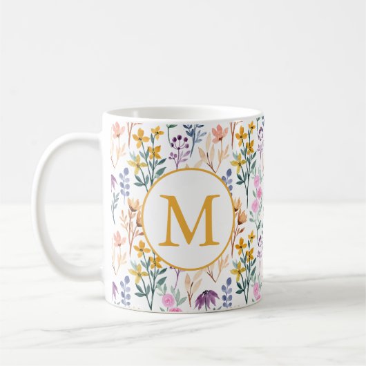 Monogram kleurrijk Waterverf fluitpatroon Koffiemok (Links)