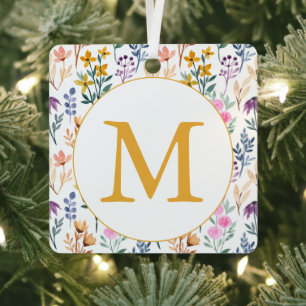 Monogram kleurrijk Waterverf fluitpatroon Metalen Ornament
