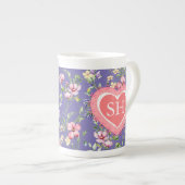 Monogram kleurrijk Waterverf fluitpatroon Porselein Kop (Voorkant rechts)