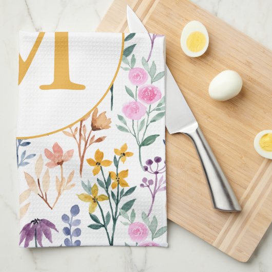 Monogram kleurrijk Waterverf fluitpatroon Theedoek (Quarter Fold)