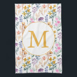 Monogram kleurrijk Waterverf fluitpatroon Theedoek<br><div class="desc">Gepersonaliseerde kleurrijke lentuin Waterverf Pattern Monogram Kitchen Towel</div>