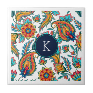 Monogram Kleurrijke  Bloemen Paisley Tegeltje
