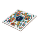 Monogram Kleurrijke  Bloemen Paisley Tegeltje (Zijkant)