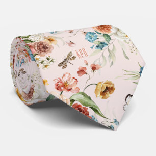 Monogram Kleurrijke Bloemen Stilleven Art Blush Pi Stropdas