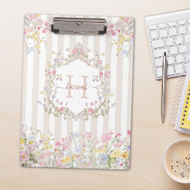 Monogram Kleurrijke Bloemrijke Rococo Stijl Strepe Klembord