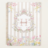 Monogram Kleurrijke Bloemrijke Rococo Stijl Strepe Planner (Voorkant)
