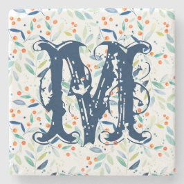 Monogram kleurrijke botanische Waterverf Stenen Onderzetter