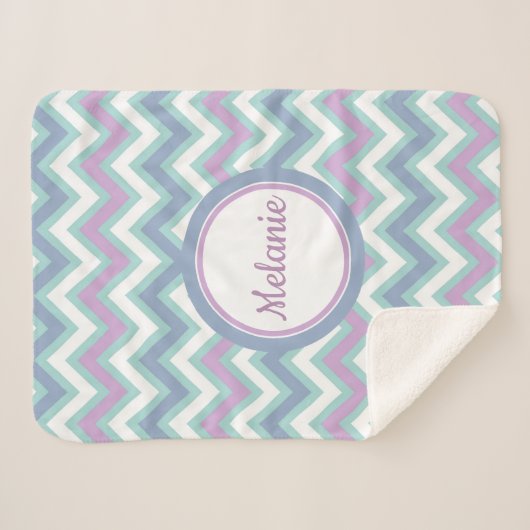 Monogram Kleurrijke Chevron Sherpa Deken (Voorkant (horizontaal))