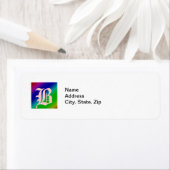 Monogram kleurrijke diagonale strepen en bloemen etiket (Insitu)