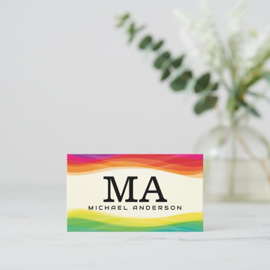 Monogram | Kleurrijke digitale achtergrond Visitekaartje (Staand voorkant)