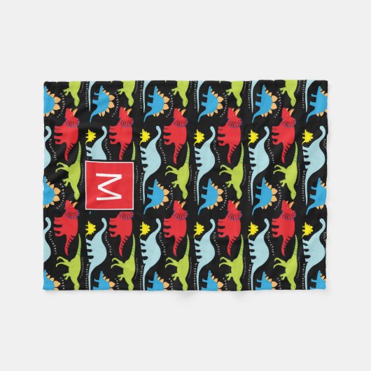 Monogram | Kleurrijke dinosaurussen Fleece Deken (Voorkant (Horizontaal))