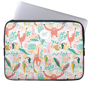 Monogram Kleurrijke Gelukkige Jungle Dieren Laptop Sleeve