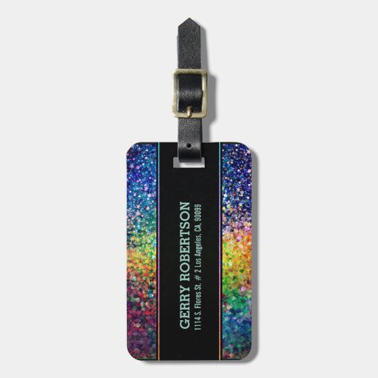 Monogram Kleurrijke Glitter Textuur Bagagelabel (Voorkant verticaal)