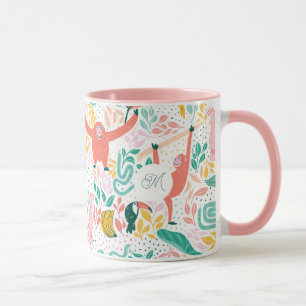 Monogram Kleurrijke Happy Oerwoud Dieren Roze Mok