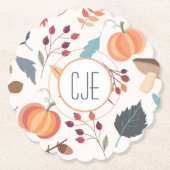 Monogram, kleurrijke herfstpatroon Scallop Kartonnen Onderzetters (Voorkant)