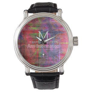 Monogram kleurrijke houtkorrel #2 horloge
