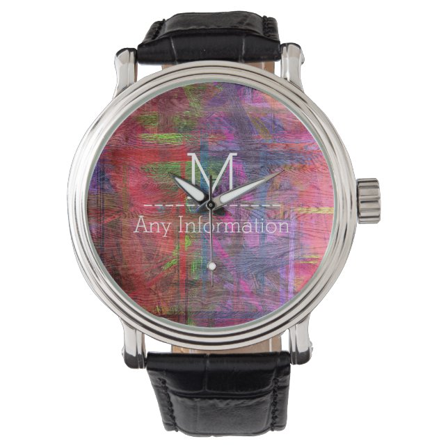 Monogram kleurrijke houtkorrel #2 horloge (Voorkant)