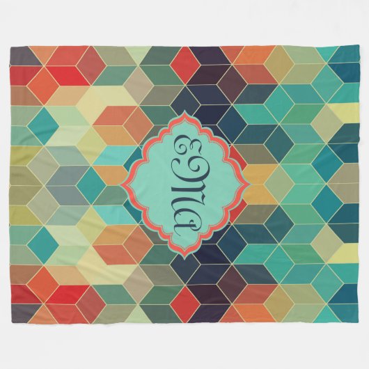 Monogram Kleurrijke Kubussen Geometrisch Patroon Fleece Deken (Voorkant (Horizontaal))