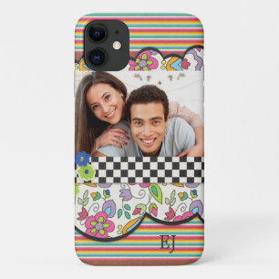 Monogram Kleurrijke Moderne Bloemen Gepersonalisee Case-Mate iPhone Case