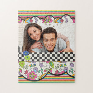 Monogram Kleurrijke Moderne Bloemen Gepersonalisee Legpuzzel