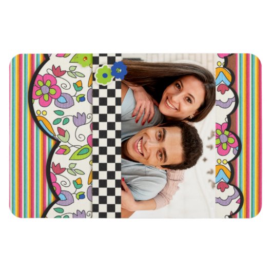 Monogram Kleurrijke Moderne Bloemen Gepersonalisee Magneet (Horizontaal)