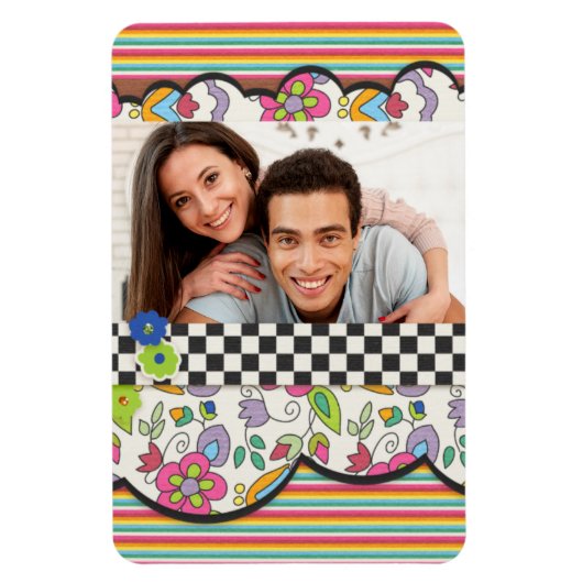 Monogram Kleurrijke Moderne Bloemen Gepersonalisee Magneet (Verticaal)