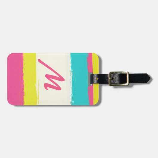 Monogram kleurrijke moderne waterverf penseeldrupp bagagelabel (Voorkant horizontaal)