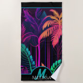 Monogram Kleurrijke Neon Zwart Tropisch Palm Beach Strandlaken (Voorkant)