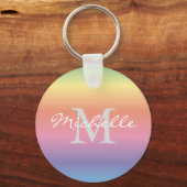Monogram kleurrijke pasteelregenbooggradiënt sleutelhanger (Voorkant)