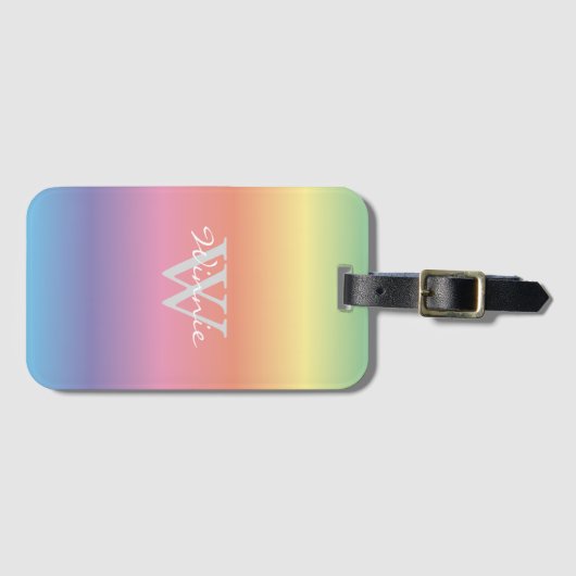 Monogram kleurrijke pasteelregenboogkleuren bagagelabel (Voorkant (horizontaal))