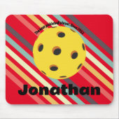 Monogram kleurrijke pickleball gestreepte rood muismat (Voorkant)