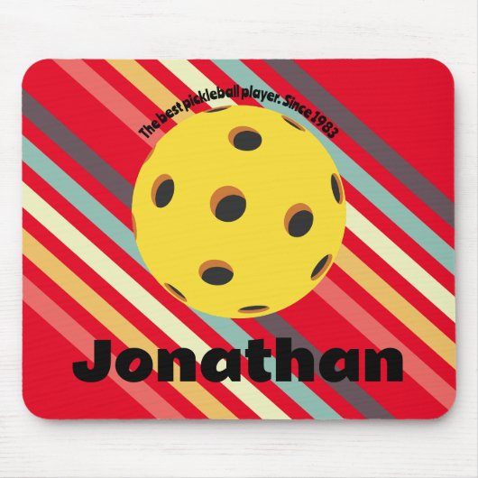 Monogram kleurrijke pickleball gestreepte rood muismat (Voorkant)