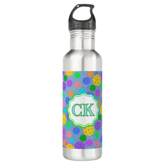 Monogram kleurrijke pickleball waterfles  (Voorkant)