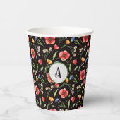 Monogram Kleurrijke Poppies & Wildflower Patroon Papieren Bekers (Voorkant)