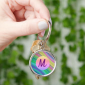 Monogram kleurrijke regenbooggolven sleutelhanger (Hand)