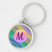 Monogram kleurrijke regenbooggolven sleutelhanger (Voorkant)