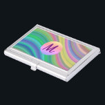 Monogram kleurrijke regenbooggolven  visitekaarthouder<br><div class="desc">Meerkleurige golven met modern monogram.</div>