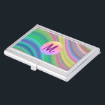 Monogram kleurrijke regenbooggolven  visitekaarthouder<br><div class="desc">Meerkleurige golven met modern monogram.</div>