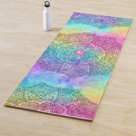Monogram kleurrijke regenboogWaterverf Yogamat (In situ)