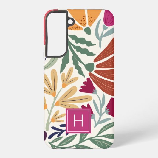 Monogram Kleurrijke Retro Floral Boho Samsung Galaxy Hoesje (Achterkant)