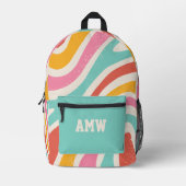 Monogram Kleurrijke Retro Golvende Strepen Bedrukte Rugzak (Voorkant)