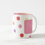 Monogram Kleurrijke Stippen Patroon Tweekleurige Koffiemok (Voorkant rechts)
