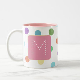Monogram Kleurrijke Stippen Patroon Tweekleurige Koffiemok