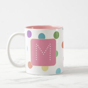 Monogram Kleurrijke Stippen Patroon Tweekleurige Koffiemok