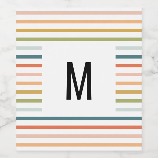 Monogram kleurrijke strepen wijn etiket (Enkel label)